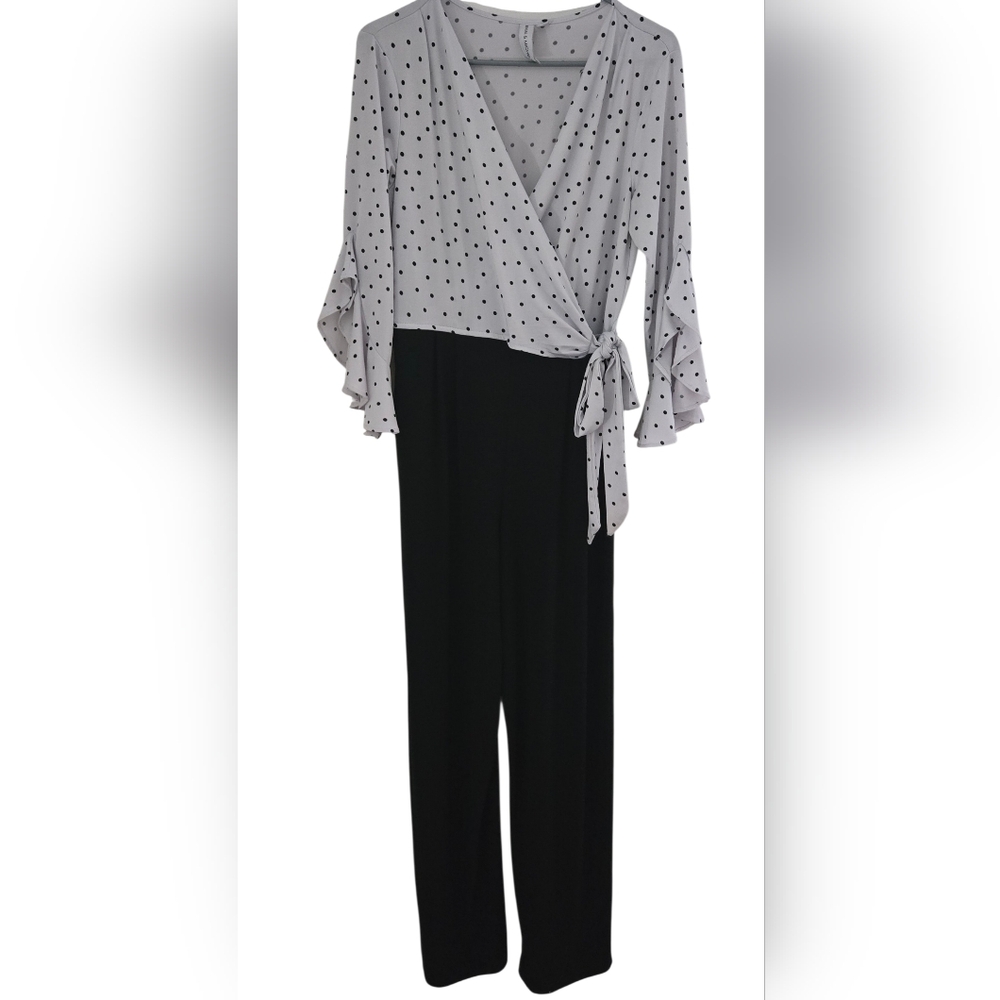 Emma & Michele Two-Tone Polka Dot Wrap Jumpsuit Size Medium